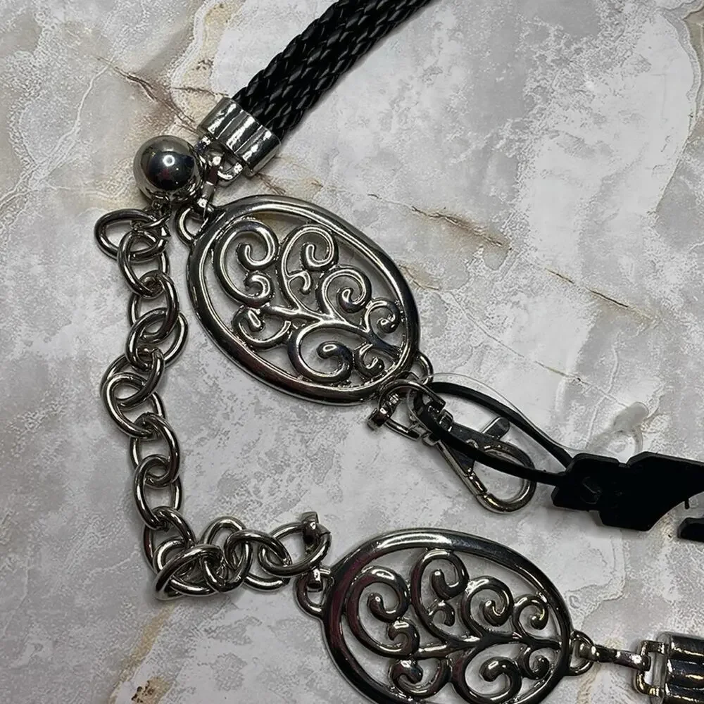 Silver filigree medallion link belt